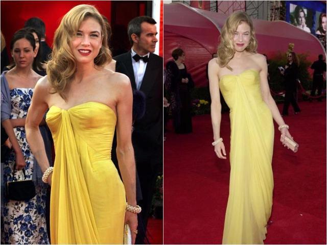 Yellow is clearly Renee Zellweger’s color! Here she is in a vintage Jean Desses design in 2001. (Pinterest)