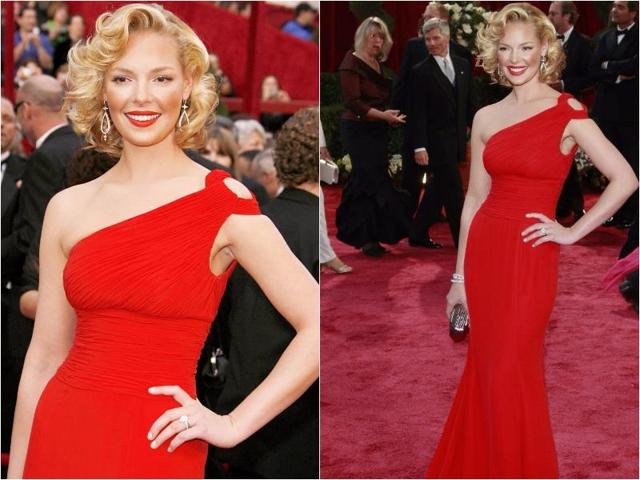 Fast-forward to 2009 and it’s Katherine Heigl’s turn to take the spotlight in Los Angeles. Combining two of the night’s key trends - asymmetric cuts and the colour red - she commanded attention for all the right reasons in an Escada column dress. (Pinterest)