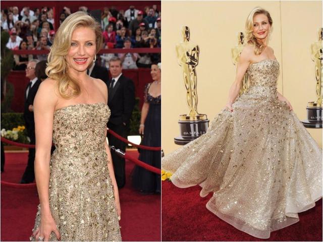 Cameron Diaz has never looked better than in this dazzling nude Oscar de la Renta dress in 2010. (Pinterest)