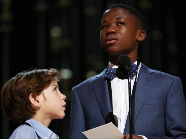 Abraham Attah, right, and Jacob Tremblay. Saturday is rehearsal day for the superstar presenters appearing on Sunday’s Academy Awards, and a parade of celebrities came through the Dolby Theatre to practice reading their lines and hitting their marks. (Matt Sayles/Invision/AP) Abraham Attah, right, and Jacob Tremblay. Saturday is rehearsal day for the superstar presenters appearing on Sunday’s Academy Awards, and a parade of celebrities came through the Dolby Theatre to practice reading their lines and hitting their marks. (Matt Sayles/Invision/AP)
