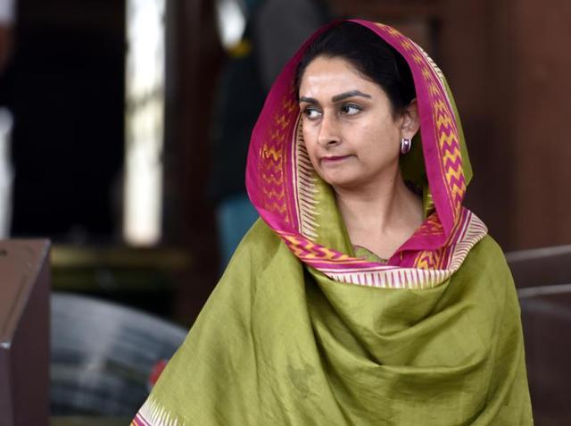 Harsimrat Kaur Badal, Minister of Food Processing at the Parliament in New Delhi.(HT FILE PHOTO)