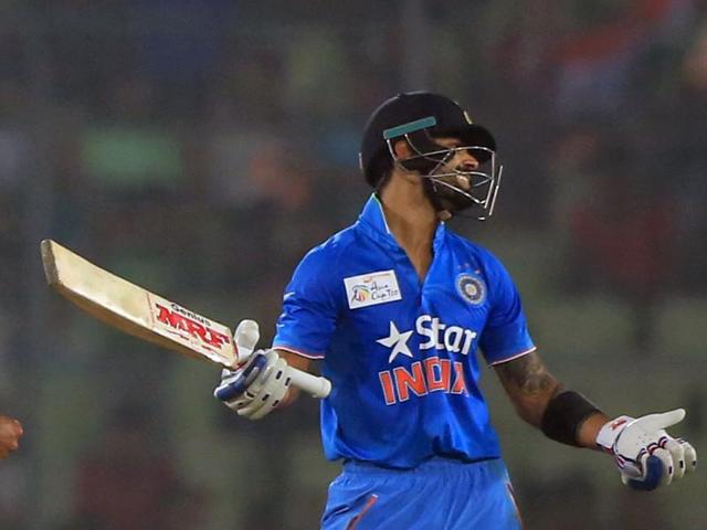 Virat Kohli reacts after getting dismissed by Mohammad Sami during the Asia Cup T20 cricket tournament match between India and Pakistan at the Sher-e-Bangla National Cricket Stadium in Dhaka.(AFP Photo)