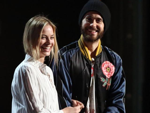 Margot Robbie, left, and Jared Leto appear during rehearsals. Leto and Robbie laughed through their rehearsal. First, Leto read the actress’ name when he opened the winners’ envelope, then he intentionally fumbled the prop Oscar (in this case, a plain plastic water bottle) and dropped it on the floor. (Matt Sayles/Invision/AP) Margot Robbie, left, and Jared Leto appear during rehearsals. Leto and Robbie laughed through their rehearsal. First, Leto read the actress’ name when he opened the winners’ envelope, then he intentionally fumbled the prop Oscar (in this case, a plain plastic water bottle) and dropped it on the floor. (Matt Sayles/Invision/AP)