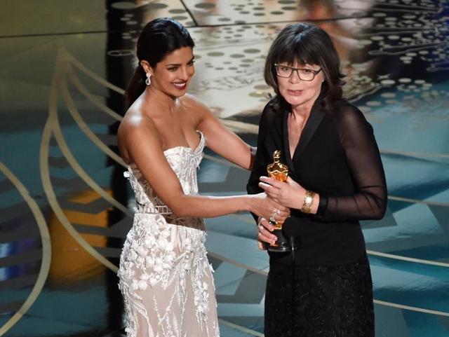 Priyanka Chopra presents Margaret Sixel and Oscar for Best Editing. Sixel edited Mad Max: Fury Road. (AFP) Priyanka Chopra presents Margaret Sixel and Oscar for Best Editing. Sixel edited Mad Max: Fury Road. (AFP)
