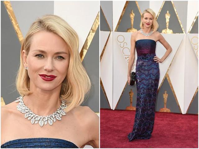 Naomi Watts decided to repeat her staple style once again with this shimmery but stylish dress. (AP)