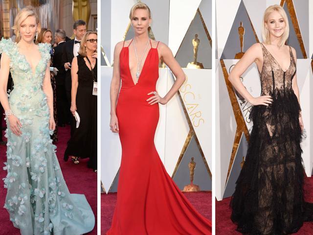 Actors Cate Blanchett, Charlize Theron and Jennifer Lawrence. (AFP)
