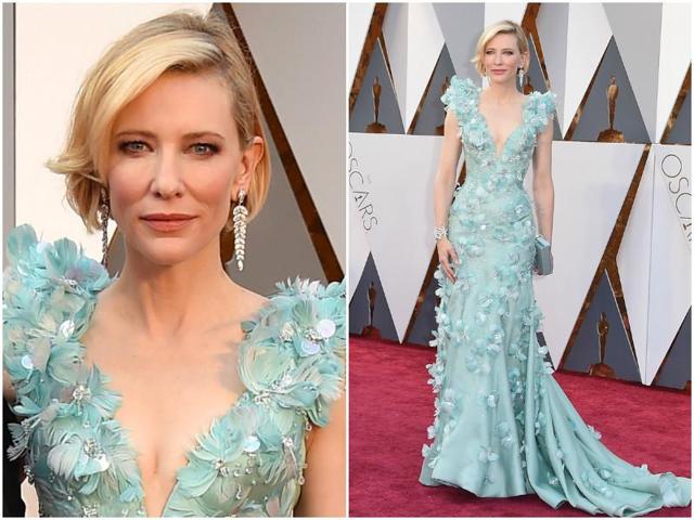 Cate Blanchett in a pretty blue dress and her signature blonde hair. (Agencies)