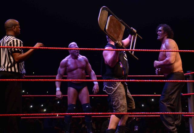 Mike and Apollo tried the chair attack on Khali once again. (HT Photo)