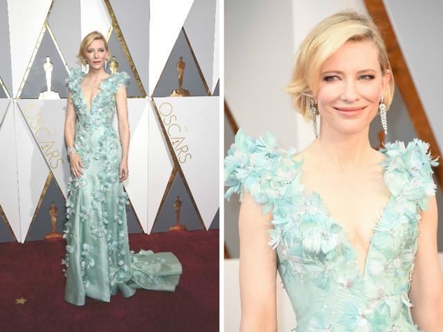 Cate Blanchett drew both raves and raised eyebrows with a sea-foam Armani Prive gown. Cate Blanchett drew both raves and raised eyebrows with a sea-foam Armani Prive gown.