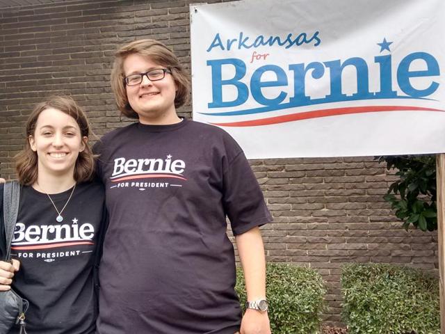 Bernie Sanders’ supporters Brittany Beckett-Harrison and Hayden Cuffman, both students at the University of Arkansas, Little Rock. Bernie Sanders’ supporters Brittany Beckett-Harrison and Hayden Cuffman, both students at the University of Arkansas, Little Rock.