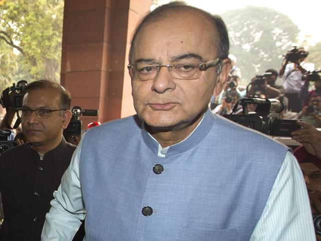 Finance minister Arun Jaitley sought the speaker’s permission to sit during the budget speech.(AP Photo)