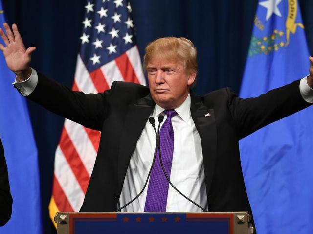 Republican presidential candidate Donald Trump speaks at a caucus night watch party at the Treasure Island Hotel & Casino. (AFP) Republican presidential candidate Donald Trump speaks at a caucus night watch party at the Treasure Island Hotel & Casino. (AFP)