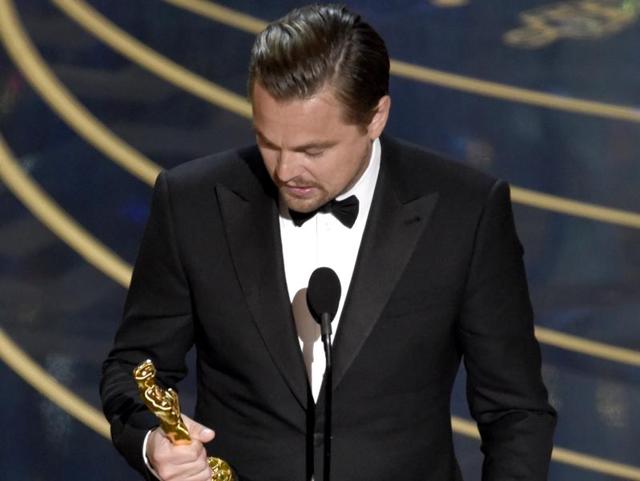 Leonardo DiCaprio accepts the award for best actor in a leading role for The Revenant at the Oscars, finally breaking his losing streak, much to the delight of his fans. (AP)