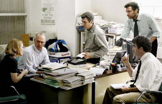 The cast of Spotlight: Rachel McAdams, Michael Keaton, Mark Ruffalo, Liev Schrieber and Brian d’Arcy James. The cast of Spotlight: Rachel McAdams, Michael Keaton, Mark Ruffalo, Liev Schrieber and Brian d’Arcy James.
