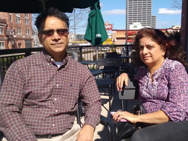 Indian-American Mugimane Manjanatha and his wifeShalini Manjanatha. While Mugimane backs Democratic candidate Bernie Sanders, Shalini is a die-hard Hillary Clinton supporter. (Anirudh Bhattacharyya/HT Photo) Indian-American Mugimane Manjanatha and his wifeShalini Manjanatha. While Mugimane backs Democratic candidate Bernie Sanders, Shalini is a die-hard Hillary Clinton supporter. (Anirudh Bhattacharyya/HT Photo)