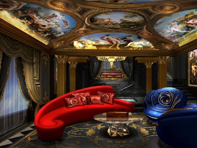 Billed as the most luxurious hotel in the world, The 13 is being designed to impress even the most spoiled and jaded guest, with an investment of more than $7 million into each of the property’s 200 suites. In this photo: The living room of the Villa du Compte suite. (the13.com) Billed as the most luxurious hotel in the world, The 13 is being designed to impress even the most spoiled and jaded guest, with an investment of more than $7 million into each of the property’s 200 suites. In this photo: The living room of the Villa du Compte suite. (the13.com)