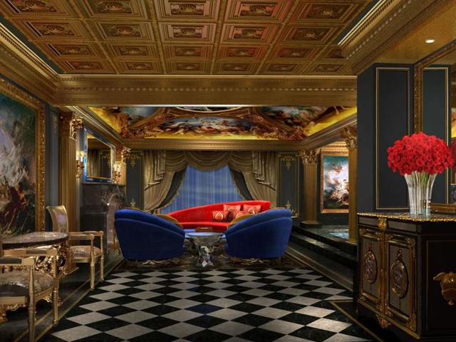 Baroque-inspired ceiling frescoes, velvet drapery, marbled floors and stained glass windows elevate the standard hotel room into a palatial experience. (the13.com) Baroque-inspired ceiling frescoes, velvet drapery, marbled floors and stained glass windows elevate the standard hotel room into a palatial experience. (the13.com)