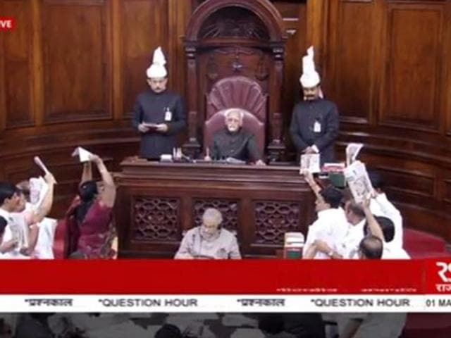AIADMK members disrupted proceedings in both Houses of Parliament on Tuesday, demanding action on former Minister P Chidambaram’s son Karti (ANI Photo) AIADMK members disrupted proceedings in both Houses of Parliament on Tuesday, demanding action on former Minister P Chidambaram’s son Karti (ANI Photo)