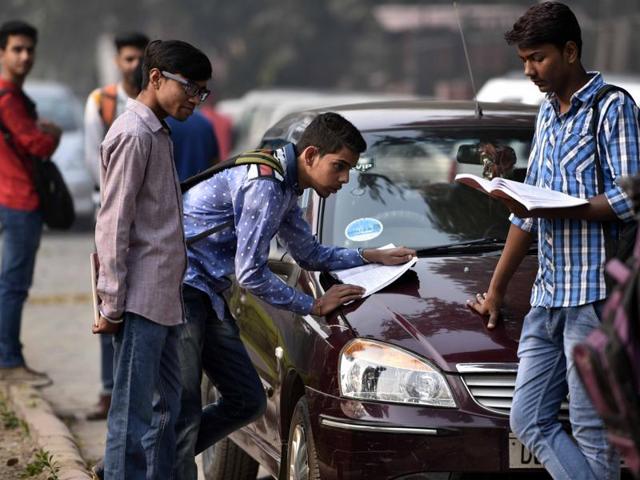 CBSE Class 12 students do some last minute revision at St Thomas’ School in New Delhi. (Arun Sharma/HT photo) CBSE Class 12 students do some last minute revision at St Thomas’ School in New Delhi. (Arun Sharma/HT photo)