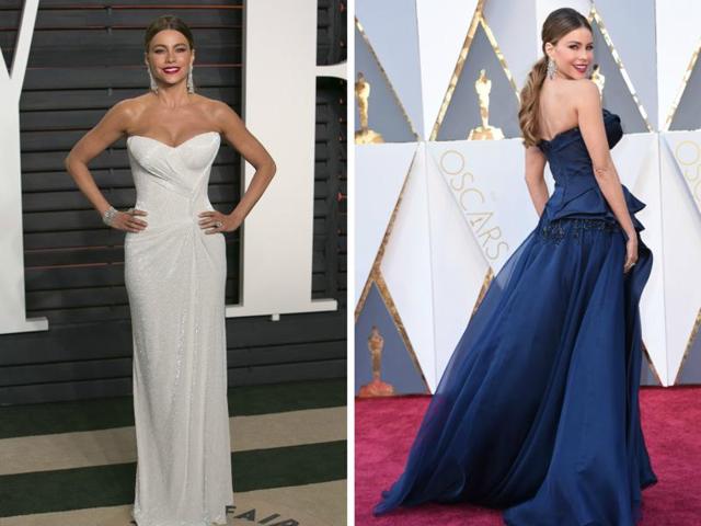Sofia Vergara would look good in a sack. But we sure are glad she wore these amazing gowns  -- white one for the after party and that gorgeous blue -- wait while we gasp -- dress on the red carpet. 