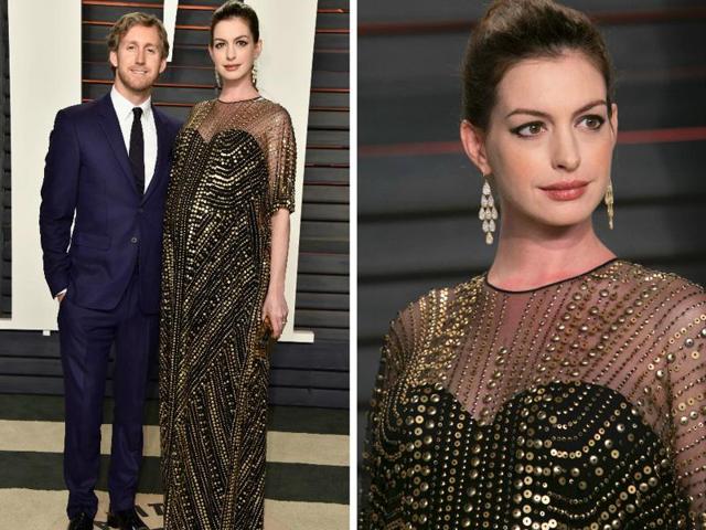 Anne Hathaway was missing in action at the Oscar ceremony too but we have to have her on this list. From the pregnant glow to sequinned dress to the earrings... *die of happiness* 