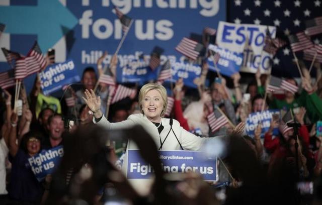 US presidential candidate Hillary Clinton speaks about the results of the Super Tuesday primaries at a campaign rally in Miami, Florida on Tuesday. US presidential candidate Hillary Clinton speaks about the results of the Super Tuesday primaries at a campaign rally in Miami, Florida on Tuesday.