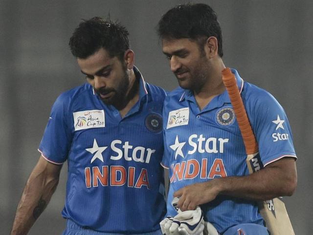 India’s captain Mahendra Singh Dhoni, right, plays a shot, as Sri Lanka's wicketkeeper Dinesh Chandimal follows the ball during their Asia Cup T20 match in Dhaka on March 1, 2016. (AP Photo) India’s captain Mahendra Singh Dhoni, right, plays a shot, as Sri Lanka's wicketkeeper Dinesh Chandimal follows the ball during their Asia Cup T20 match in Dhaka on March 1, 2016. (AP Photo)