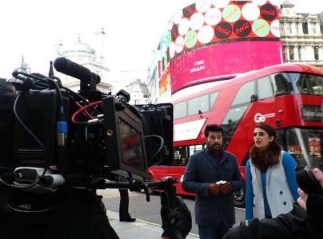 Huma Qureshi shooting for a Telugu film. (Twitter)
