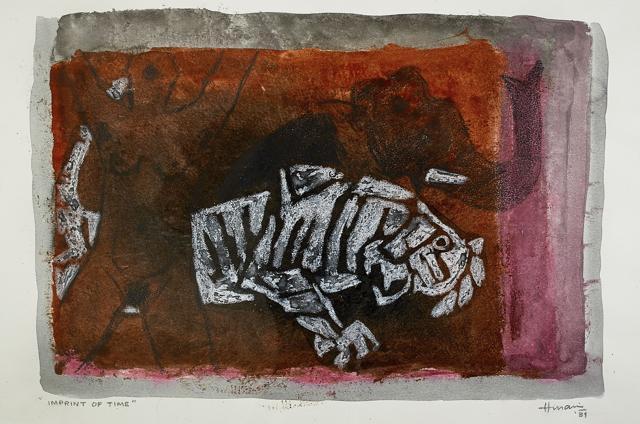 A 1989 mixed media work by MF Husain at Akara Art Gallery (Photo: Aalok Soni/HT) A 1989 mixed media work by MF Husain at Akara Art Gallery (Photo: Aalok Soni/HT)