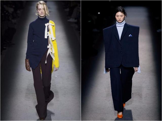 Jacquemus: Entitled “Reconstruction,” this collection played with proportions, geometry and asymmetry, and mixed masculine with feminine styles. Asymmetrical pieces were a particular theme, with one long, baggy sleeve seen next to one short, tight sleeve, one breast hidden with the other on show, and one shoulder revealed but the other covered with a strip of fabrics. (March 1, 2016). (Agencies) 