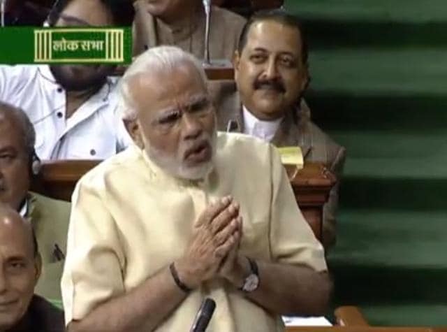 New Delhi: Prime Minister Narendra Modi speaks in Lok Sabha during the second day of winter session of Parliament in New Delhi on Friday. PTI Photo / TV GRAB (PTI11_27_2015_000234A) (PTI) New Delhi: Prime Minister Narendra Modi speaks in Lok Sabha during the second day of winter session of Parliament in New Delhi on Friday. PTI Photo / TV GRAB (PTI11_27_2015_000234A) (PTI)