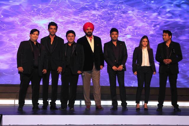Actor Kiku Sharda, Sunil Grover, Ali Asgar, Former cricketer Navjot Singh Sidhu, Kapil Sharma, Sumona Chakravarti and Chandan Prabhakar during the trailer launch of Sony TV new show, The Kapil Sharma Show. (IANS) Actor Kiku Sharda, Sunil Grover, Ali Asgar, Former cricketer Navjot Singh Sidhu, Kapil Sharma, Sumona Chakravarti and Chandan Prabhakar during the trailer launch of Sony TV new show, The Kapil Sharma Show. (IANS)