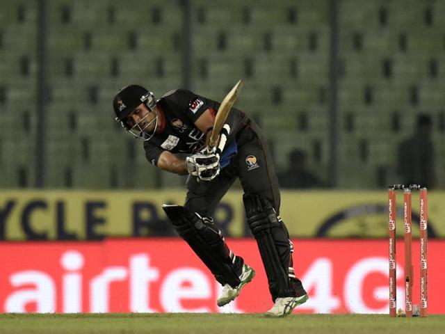 United Arab Emirates cricketer Shaiman Anwar plays a shot. (AFP Photo) 