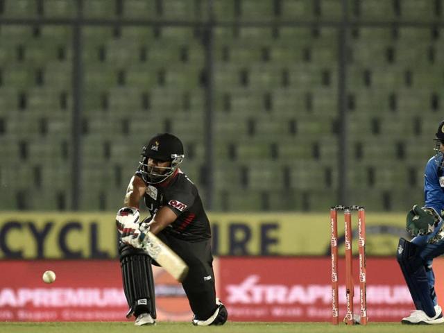 United Arab Emirates cricketer Muhammad Usman plays a shot. (AFP Photo) 