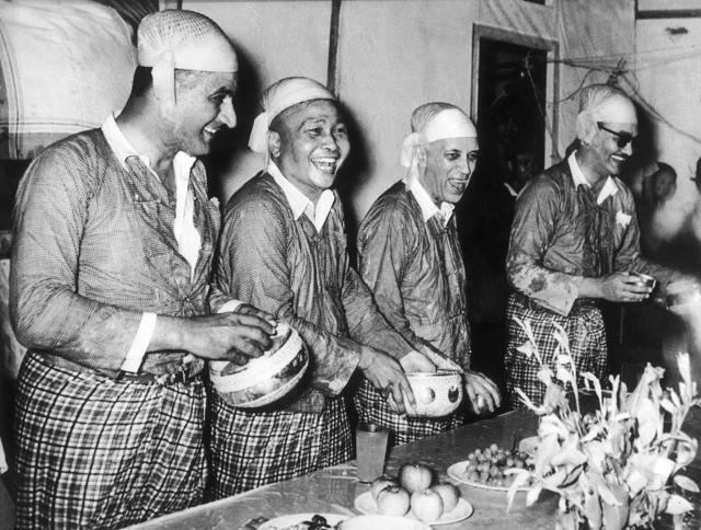 Premier Gamal Abdel Nasser of Egypt (first from left) And Jawaharlal Nehru Of India (third from left) enjoy the traditional Burmese water festival. (Photo by Keystone-France/Gamma-Keystone via Getty Images) (Gamma-Keystone via Getty Images) Premier Gamal Abdel Nasser of Egypt (first from left) And Jawaharlal Nehru Of India (third from left) enjoy the traditional Burmese water festival. (Photo by Keystone-France/Gamma-Keystone via Getty Images) (Gamma-Keystone via Getty Images)