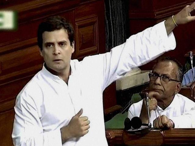 Congress Vice President Rahul Gandhi speaks in the Lok Sabha in New Delhi on Wednesday.(PTI) Congress Vice President Rahul Gandhi speaks in the Lok Sabha in New Delhi on Wednesday.(PTI)
