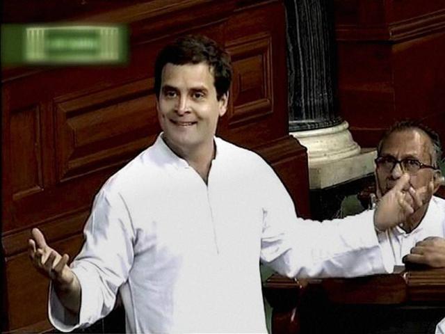 Congress vice-president Rahul Gandhi speaks in the Lok Sabha in New Delhi on Wednesday.(PTI) Congress vice-president Rahul Gandhi speaks in the Lok Sabha in New Delhi on Wednesday.(PTI)
