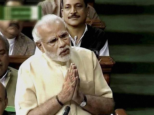 Prime Minister Narendra Modi speaks in the Lok Sabha in New Delhi on Thursday. (PTI) Prime Minister Narendra Modi speaks in the Lok Sabha in New Delhi on Thursday. (PTI)