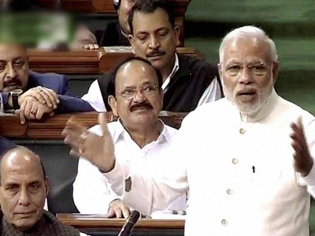 File photo of Prime Minister Narendra Modi speaking in Lok Sabha during the second day of winter session of Parliament. (PTI File Photo) File photo of Prime Minister Narendra Modi speaking in Lok Sabha during the second day of winter session of Parliament. (PTI File Photo)