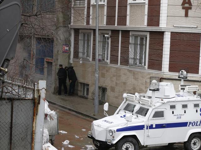 Security forces surround the area during an operation against two attackers, in Bayrampasa neighbourhood in Istanbul. (AP Photo) Security forces surround the area during an operation against two attackers, in Bayrampasa neighbourhood in Istanbul. (AP Photo)