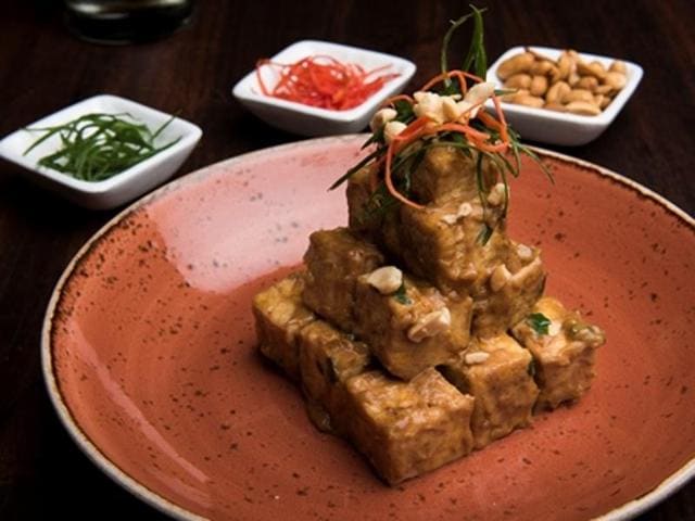 Tofu in Thai peanut sauce by Rahul Hajarnavis, associate culinary director, Shiro. (Photo: Aalok Soni/HT) Tofu in Thai peanut sauce by Rahul Hajarnavis, associate culinary director, Shiro. (Photo: Aalok Soni/HT)