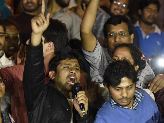 Kanhaiya Kumar’s hour-long speech outside JNU’s administrative block was beamed live on prime-time television and #KanhaiyaKumar trended on Twitter.(REUTERS)