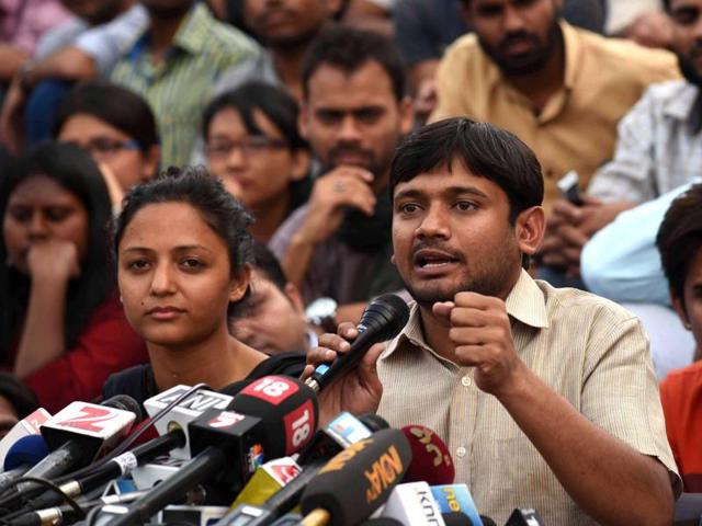 Jawaharlal Nehru University Students Union President Kanhaiya Kumar during media interaction at JNU Campus in New Delhi , India(Vipin Kumar/ HT Photo)