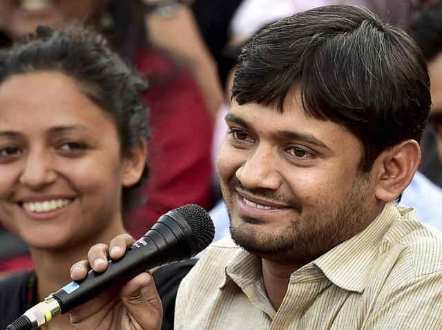 JNUSU president Kanhaiya Kumar, with the union vice-president Shehla Rashid, addresses a news conference at the JNU campus in New Delhi on Friday. (PTI) JNUSU president Kanhaiya Kumar, with the union vice-president Shehla Rashid, addresses a news conference at the JNU campus in New Delhi on Friday. (PTI)