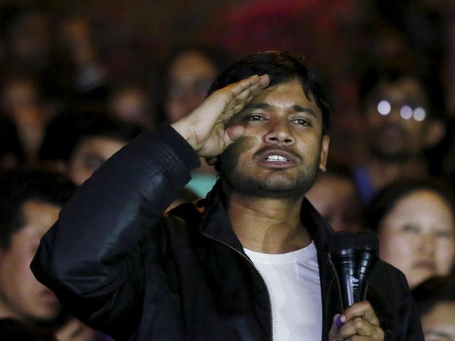 Kanhaiya Kumar, the students union president Jawaharlal Nehru University, gestures as he addresses a meet inside JNU campus in New Delhi, India, March 3, 2016.(REUTERS)