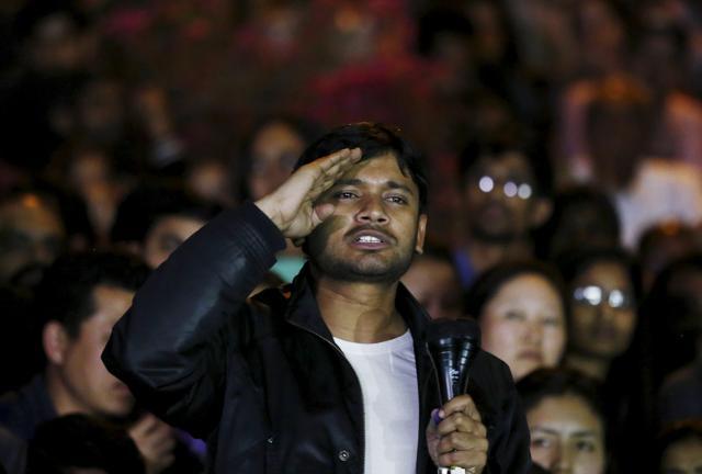 Kanhaiya Kumar, a Jawaharlal Nehru University (JNU) student union leader, gestures as he addresses a meet inside JNU campus in New Delhi (REUTERS) Kanhaiya Kumar, a Jawaharlal Nehru University (JNU) student union leader, gestures as he addresses a meet inside JNU campus in New Delhi (REUTERS)