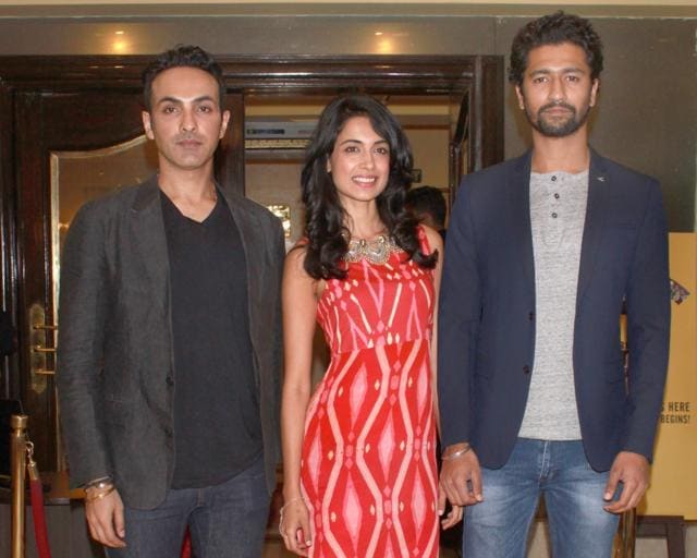 Director Mozez Singh with actors Sarah-Jane Dias and Vicky Kaushal during the promotion of Zubaan in New Delhi. (IANS) Director Mozez Singh with actors Sarah-Jane Dias and Vicky Kaushal during the promotion of Zubaan in New Delhi. (IANS)