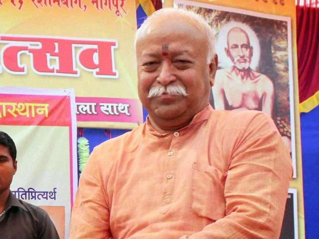 RSS chief Mohan Bhagwat on Thursday said the new generation needs to be taught to chant slogans hailing mother India. (PTI) RSS chief Mohan Bhagwat on Thursday said the new generation needs to be taught to chant slogans hailing mother India. (PTI)