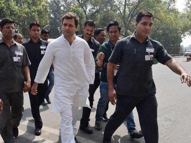 New Delhi: Congress Vice President Rahul Gandhi at Parliament house in New Delhi on Thursday. PTI Photo by Vijay Verma (PTI3_3_2016_000042B)(PTI) New Delhi: Congress Vice President Rahul Gandhi at Parliament house in New Delhi on Thursday. PTI Photo by Vijay Verma (PTI3_3_2016_000042B)(PTI)