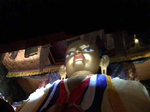 The large Buddha statue displayed at Shey Palace (Manjula Narayan / HT Photo) 